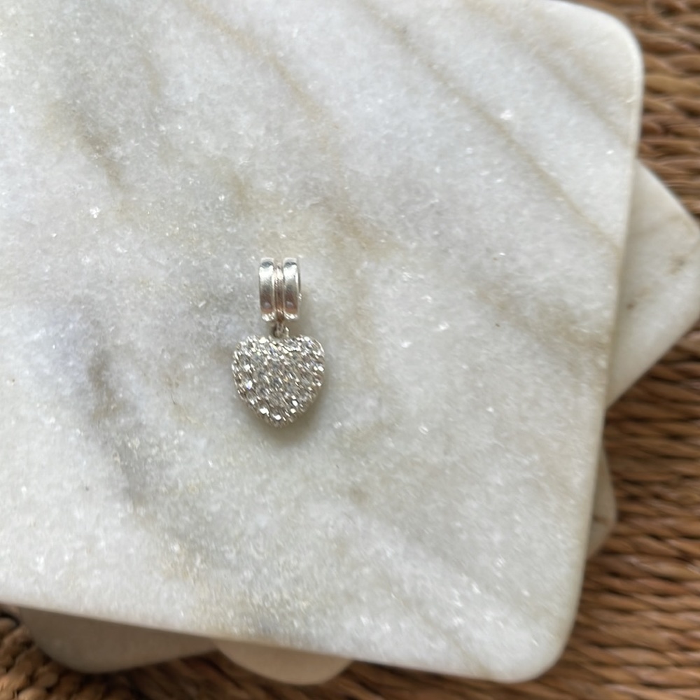 Sterling silver RCI crystal dangle heart charm